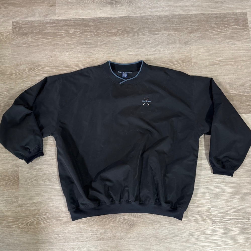 Vtg Big Dog Golf Windshirt Mens XL Black V-Neck Pullover Golf Clubs Logo
